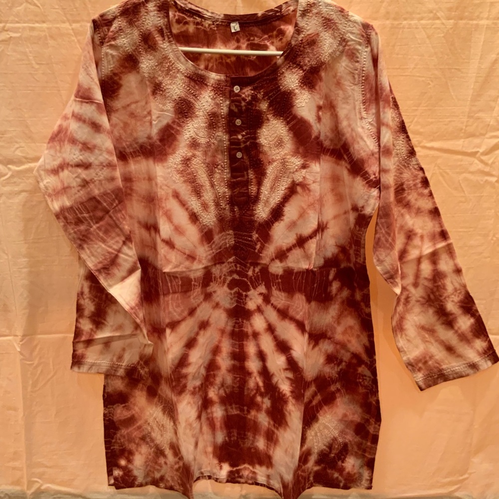 TYE DYE woman’s Tunic Top Kurta Hand Embroidery 100% Soft Cotton